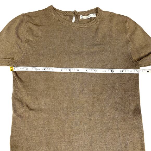 Zara Knit‎ Sweater Brown Long Sleeve Pullover Keyhole Button Detail Women's M - Picture 4 of 11